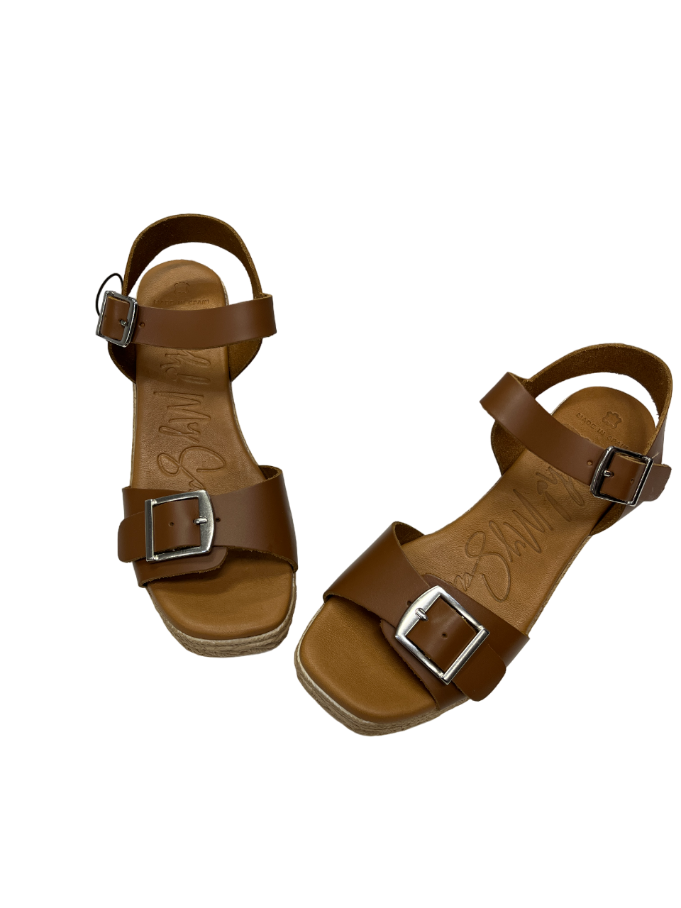 Oh My Sandals 5459 Tan Buckle Roble Wedge Sandals