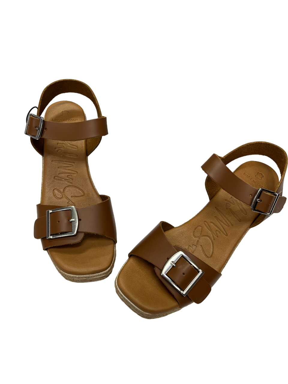 Oh My Sandals 5459 Tan Buckle Roble Wedge Sandals