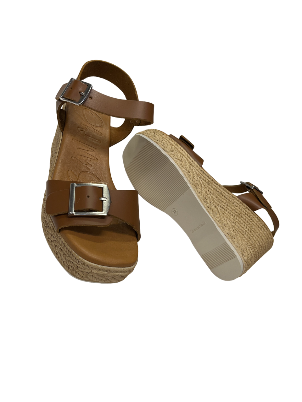 Oh My Sandals 5459 Tan Buckle Roble Wedge Sandals