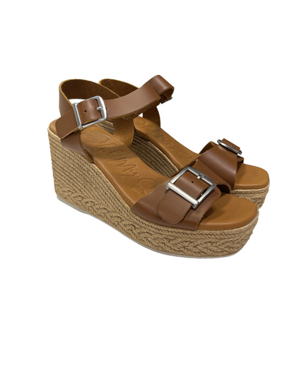 Oh My Sandals 5459 Tan Buckle Roble Wedge Sandals