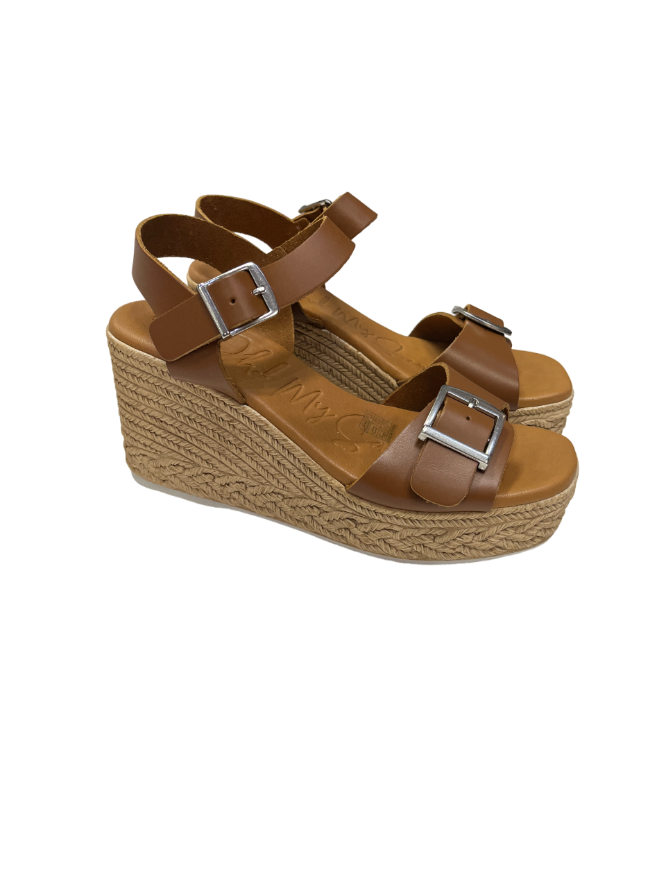 Oh My Sandals 5459 Tan Buckle Roble Wedge Sandals