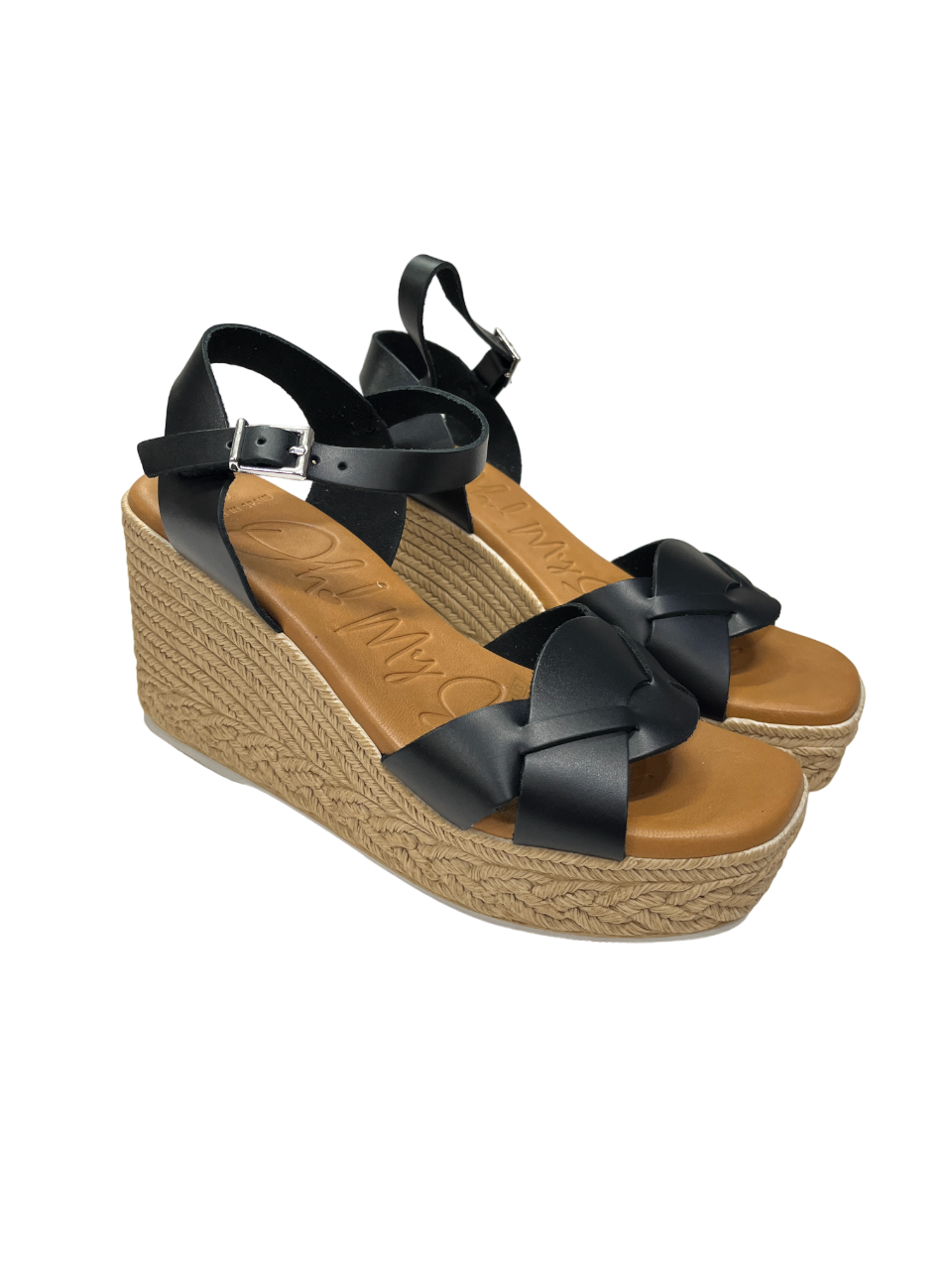 Oh My Sandals 5460 Black Twist Wedge Sandals