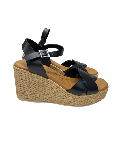 Oh My Sandals 5460 Black Twist Wedge Sandals