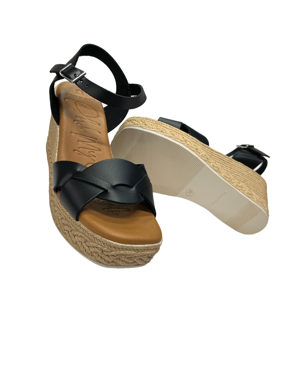 Oh My Sandals 5460 Black Twist Wedge Sandals