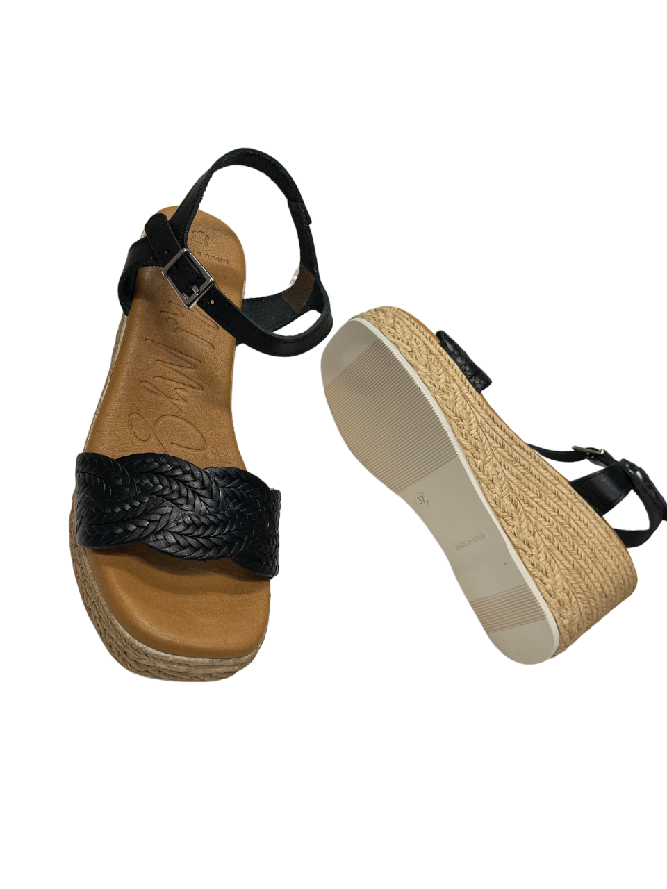 Oh My Sandals 5461 Black Weave Wedge Sandals