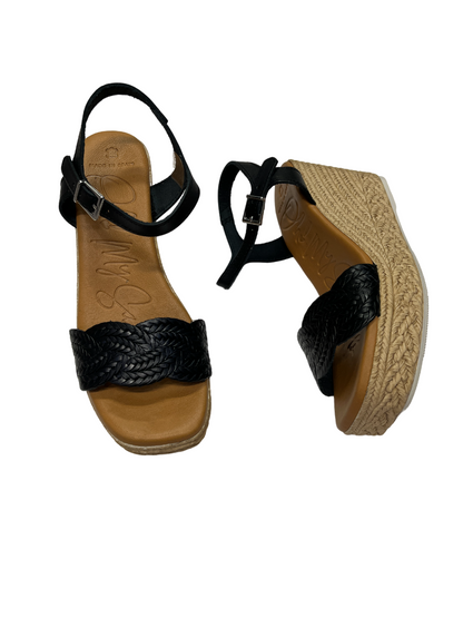 Oh My Sandals 5461 Black Weave Wedge Sandals