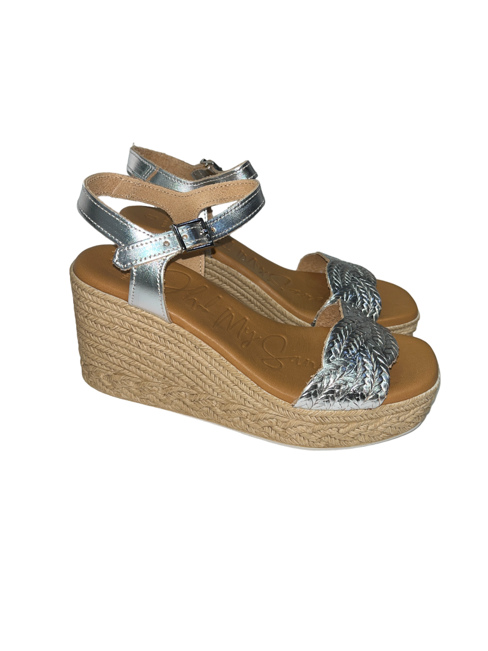 Oh My Sandals 5461 Silver Weave Wedge Sandals