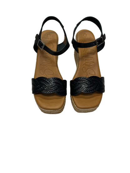 Oh My Sandals 5461 Black Weave Wedge Sandals