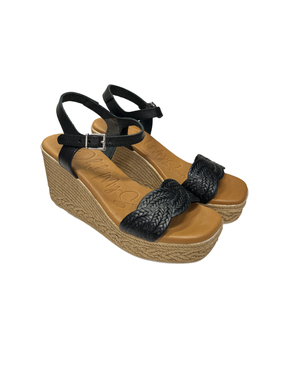 Oh My Sandals 5461 Black Weave Wedge Sandals