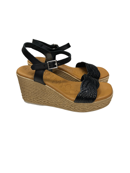 Oh My Sandals 5461 Black Weave Wedge Sandals