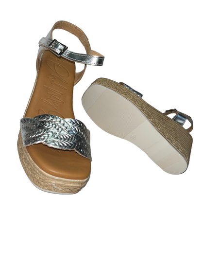 Oh My Sandals 5461 Silver Weave Wedge Sandals