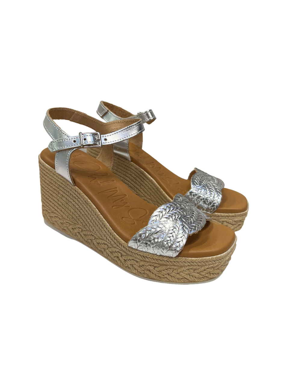 Oh My Sandals 5461 Silver Weave Wedge Sandals