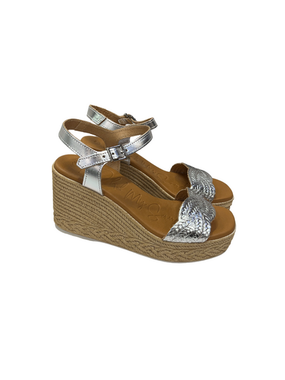 Oh My Sandals 5461 Silver Weave Wedge Sandals