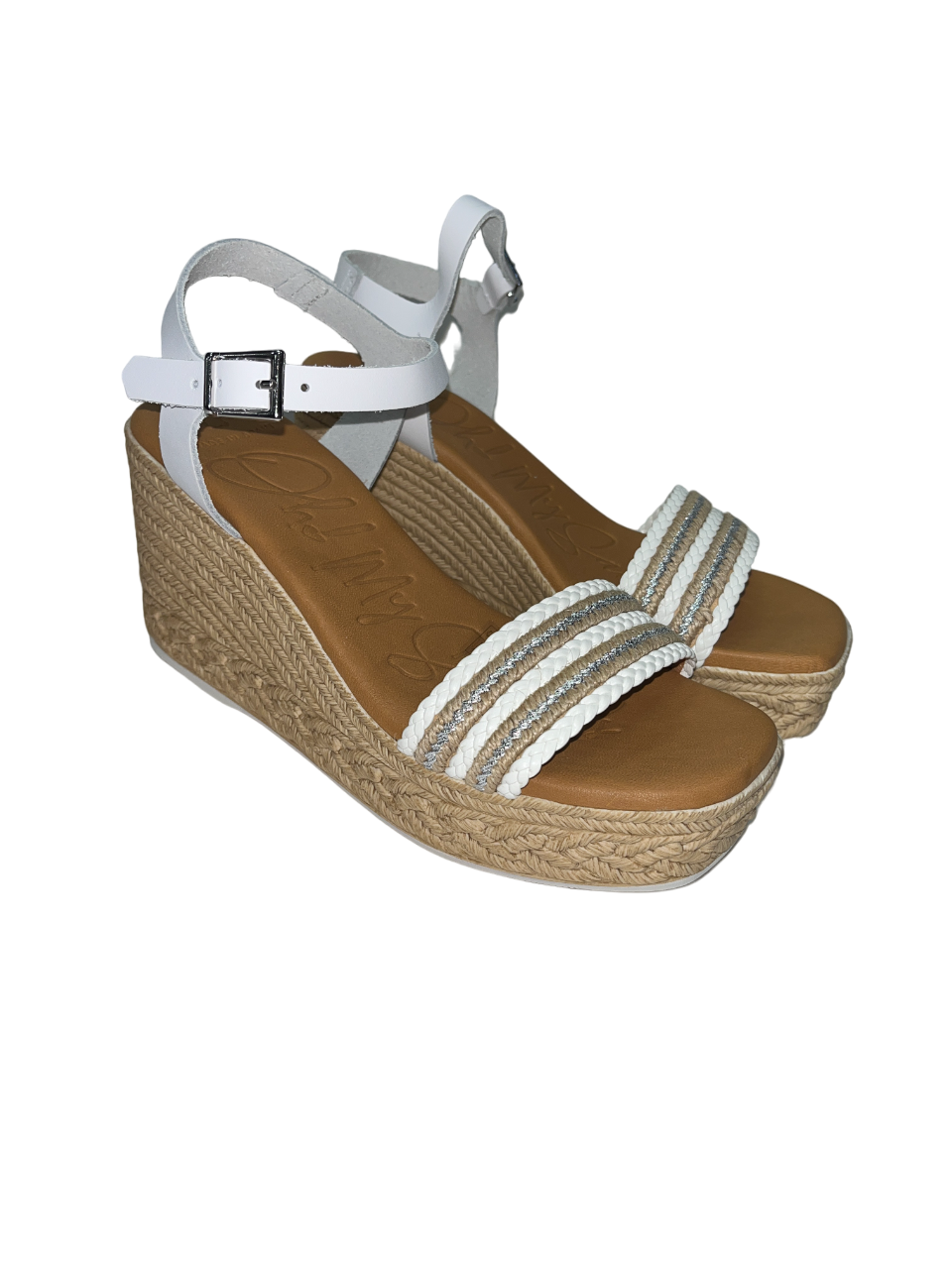 Oh My Sandals 5462 White Combi Wedge Sandals