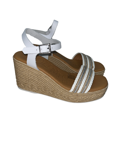 Oh My Sandals 5462 White Combi Wedge Sandals