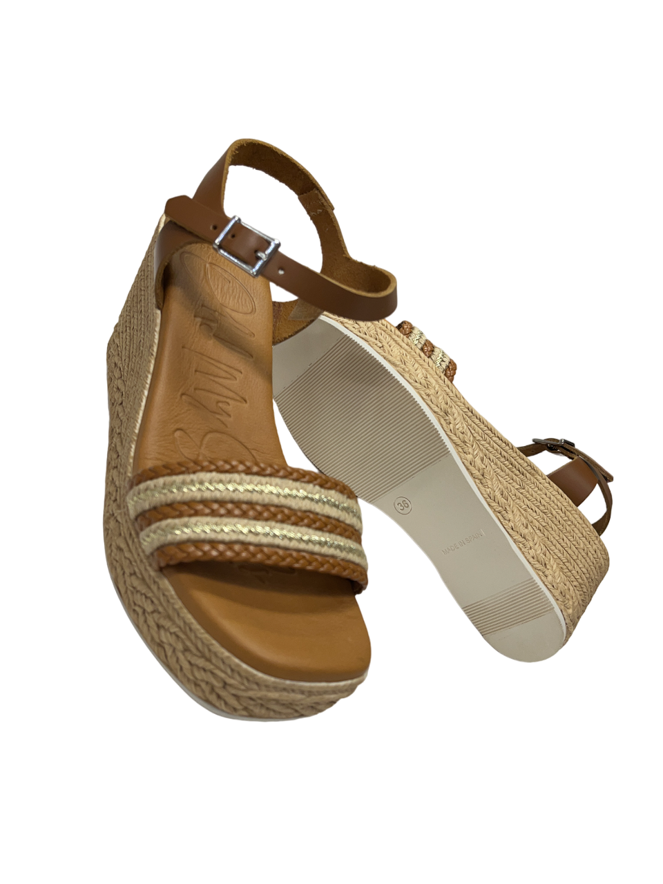 Oh My Sandals 5462 Tan Combi Roble Combi Wedge Sandals