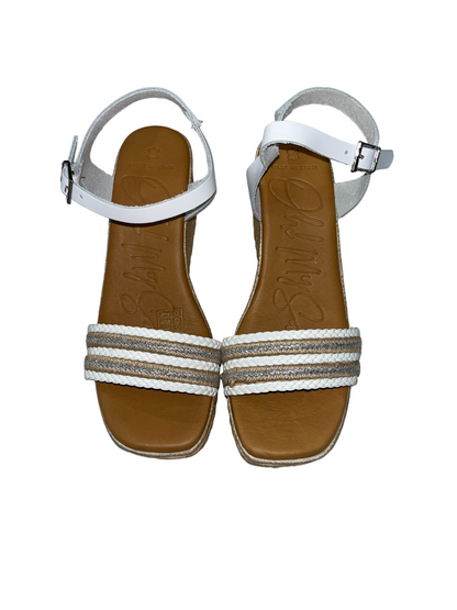 Oh My Sandals 5462 White Combi Wedge Sandals