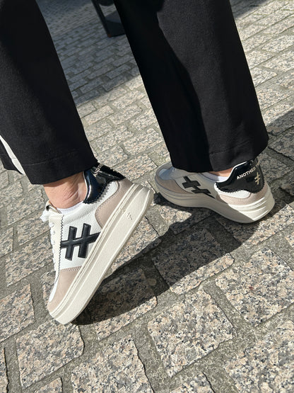 Another Trend A0353100 White, Cream, Black & Grey Thick Sole Trainers