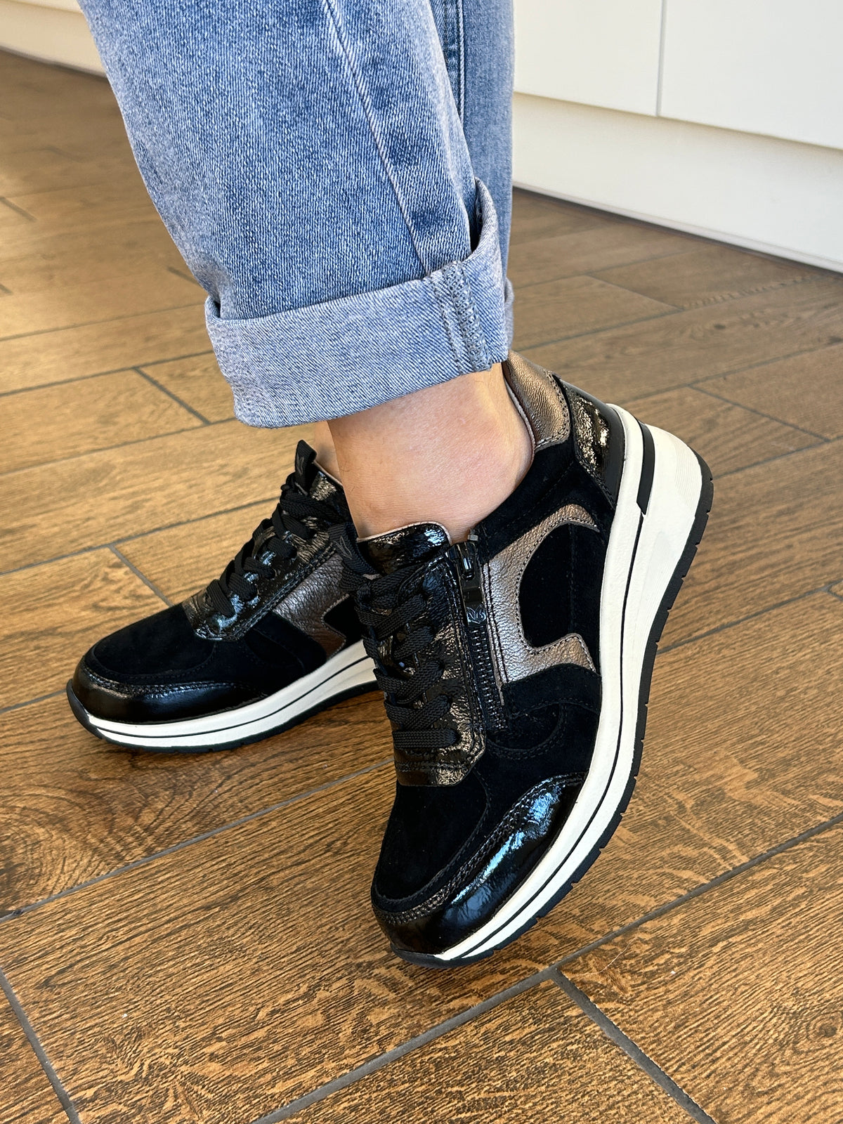 Caprice 9-23300-44 020 Black Combi H Fit Sneakers with Zip