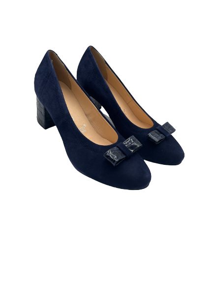 Bioeco by Arka 5856 1217+2307 Navy Suede Court Shoes with Bow & Detail ...