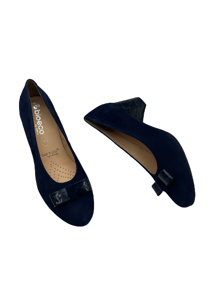 Bioeco by ARKA 5856 1217+2307 Navy Suede Court Shoes with Bow & Detailed Heel