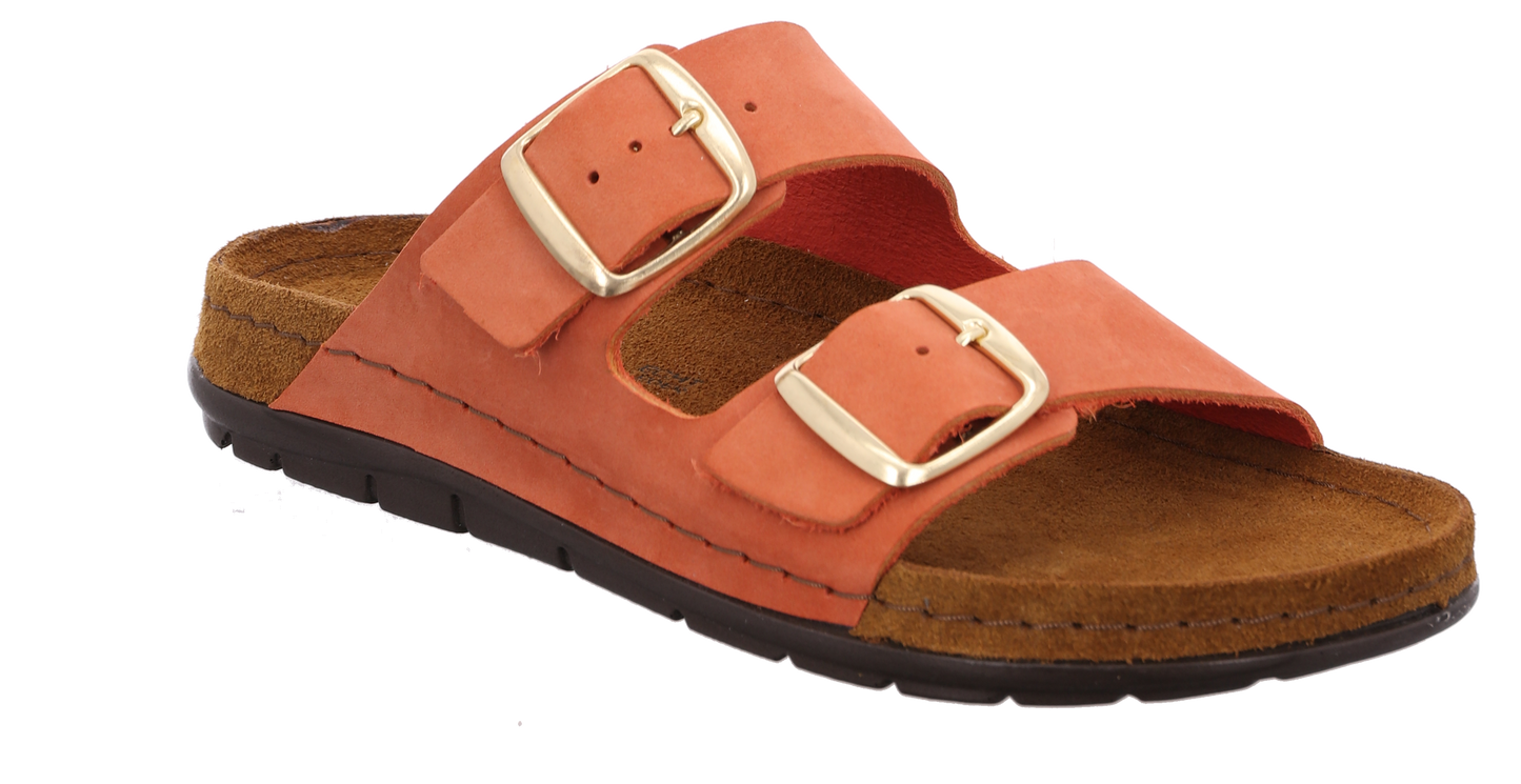 Rohde 5865 41 Deep Coral Slip On Sandals with 2 Buckles