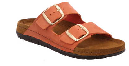 Rohde 5865 41 Deep Coral Slip On Sandals with 2 Buckles