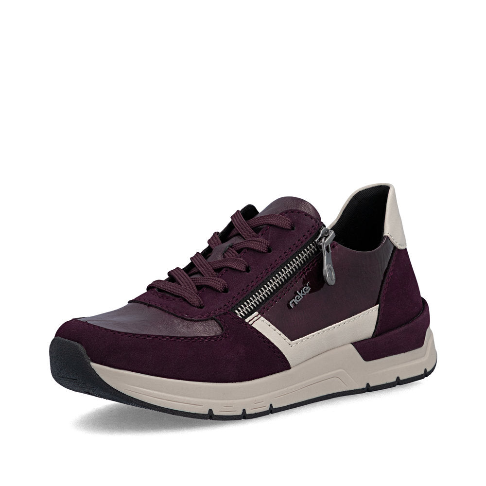 Rieker 58902-35 Wine & Taupe Trainers with Lace & Zip