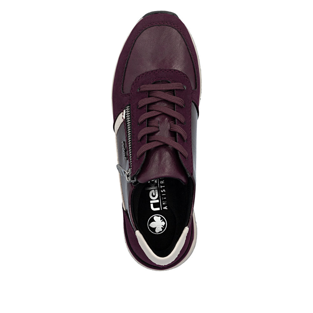Rieker 58902-35 Wine & Taupe Trainers with Lace & Zip