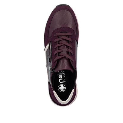 Rieker 58902-35 Wine & Taupe Trainers with Lace & Zip