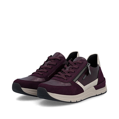 Rieker 58902-35 Wine & Taupe Trainers with Lace & Zip