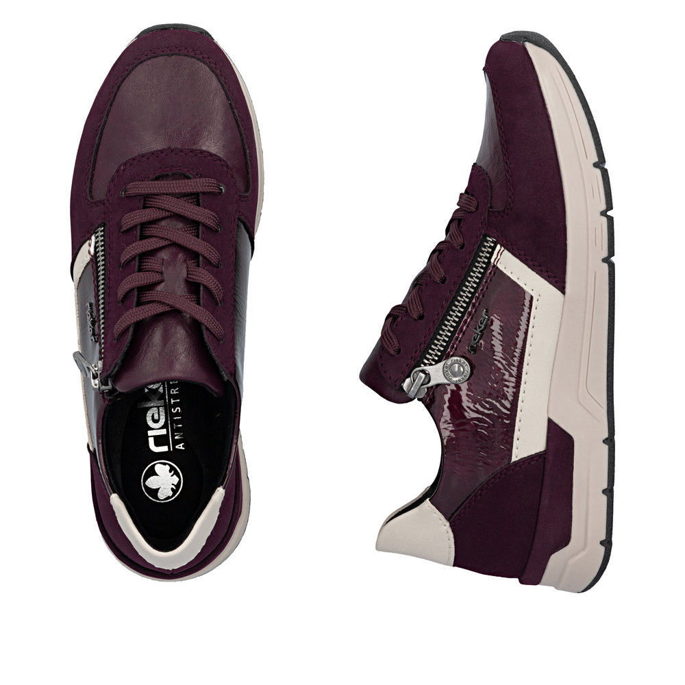 Rieker 58902-35 Wine & Taupe Trainers with Lace & Zip