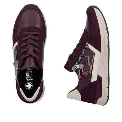 Rieker 58902-35 Wine & Taupe Trainers with Lace & Zip
