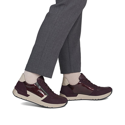 Rieker 58902-35 Wine & Taupe Trainers with Lace & Zip