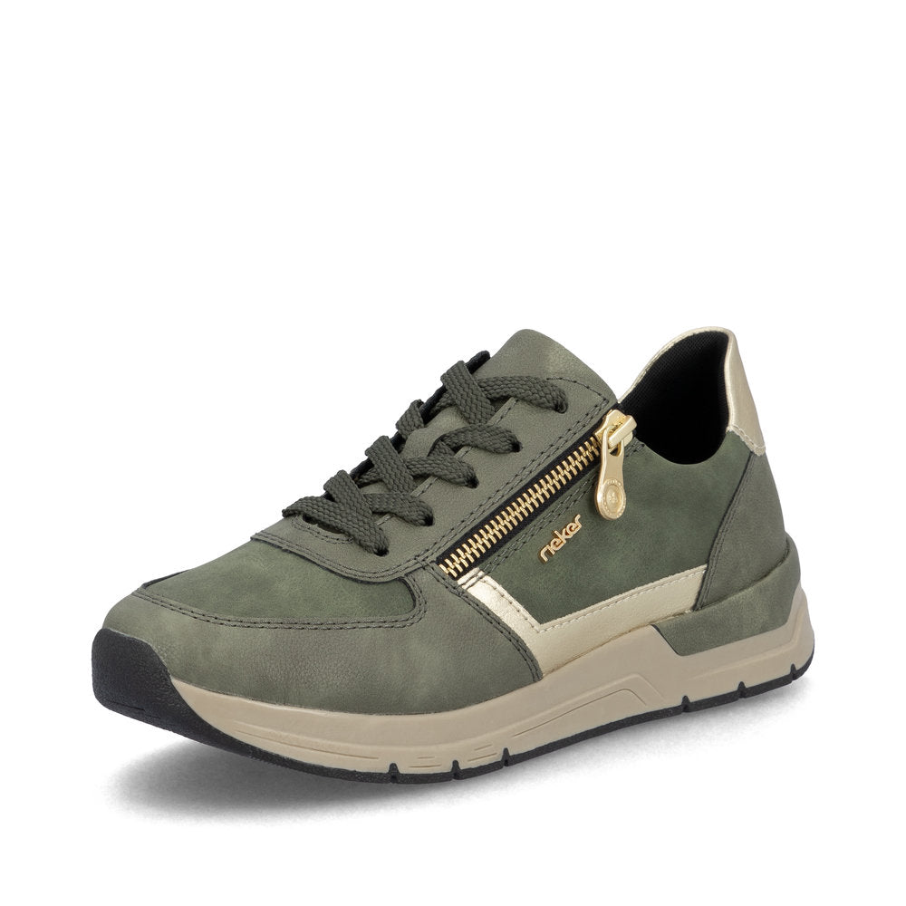 Rieker 58902-54 Olive Green & Light Gold Sneakers with Zip