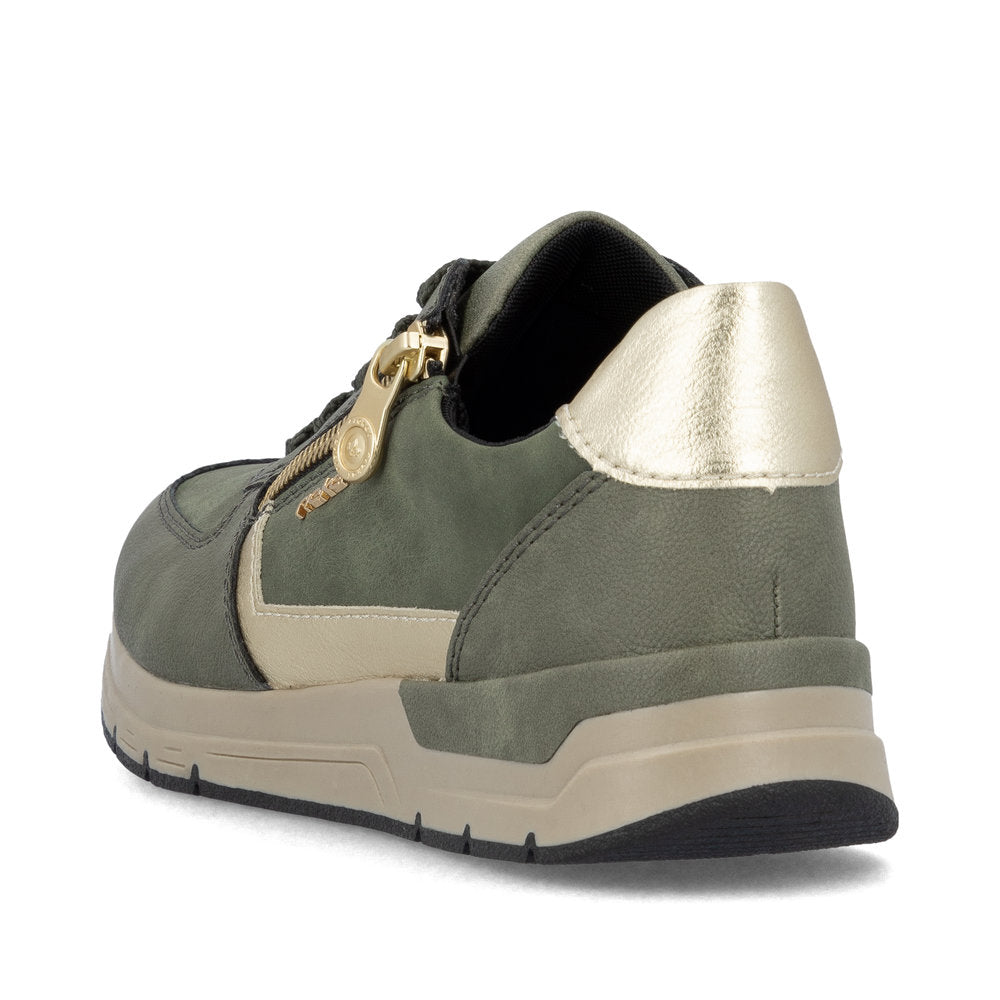 Rieker 58902-54 Olive Green & Light Gold Sneakers with Zip
