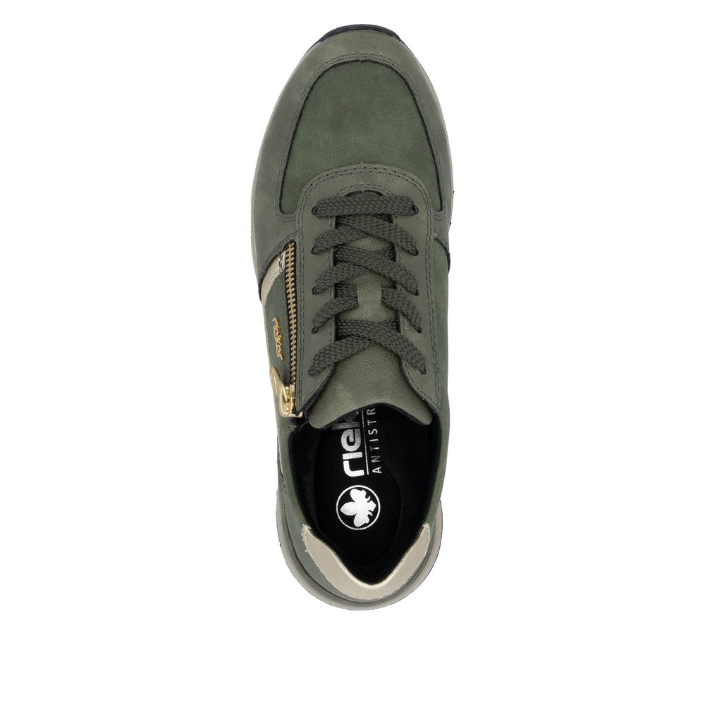 Rieker 58902-54 Olive Green & Light Gold Sneakers with Zip