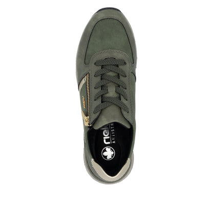 Rieker 58902-54 Olive Green & Light Gold Sneakers with Zip