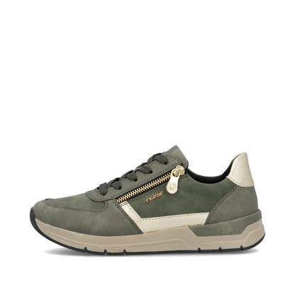 Rieker 58902-54 Olive Green & Light Gold Sneakers with Zip