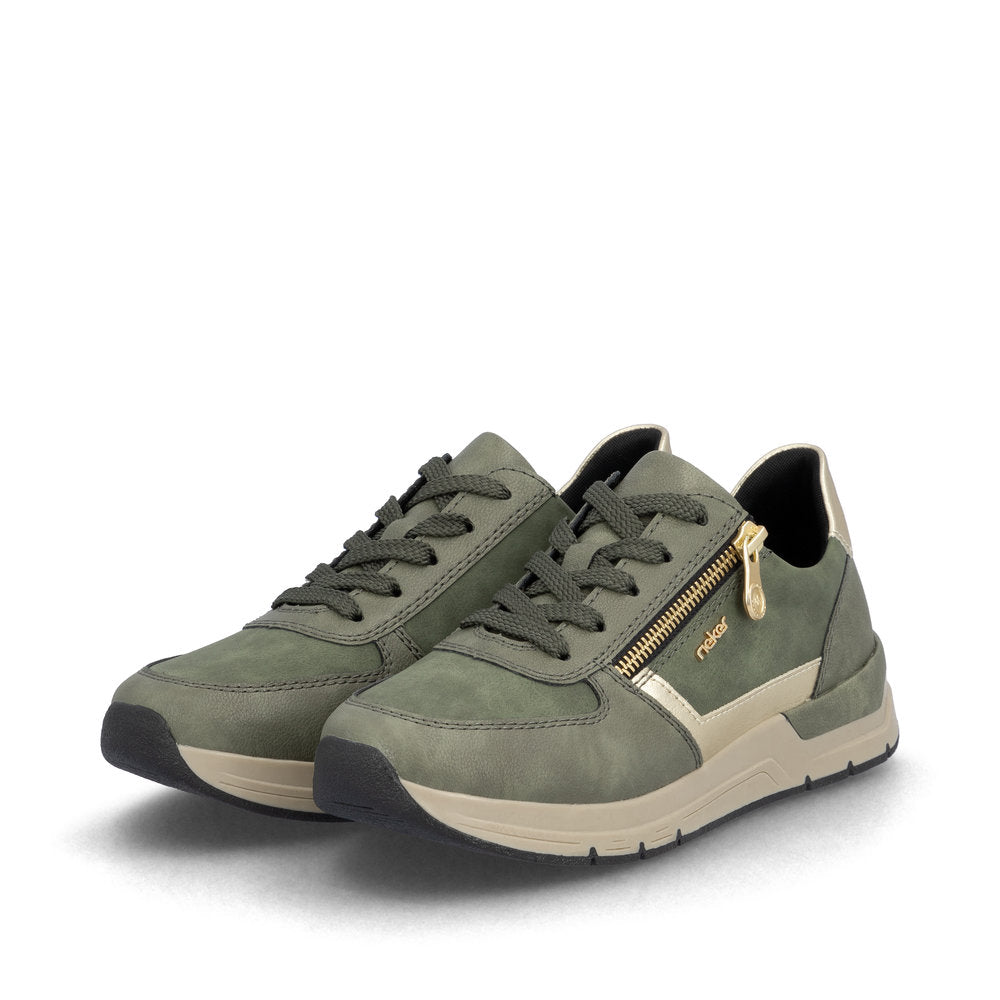 Rieker 58902-54 Olive Green & Light Gold Sneakers with Zip