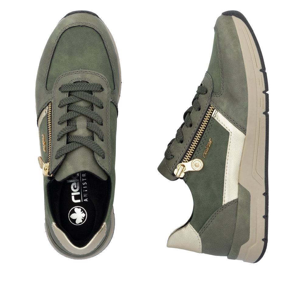 Rieker 58902-54 Olive Green & Light Gold Sneakers with Zip