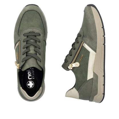 Rieker 58902-54 Olive Green & Light Gold Sneakers with Zip
