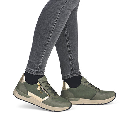 Rieker 58902-54 Olive Green & Light Gold Sneakers with Zip