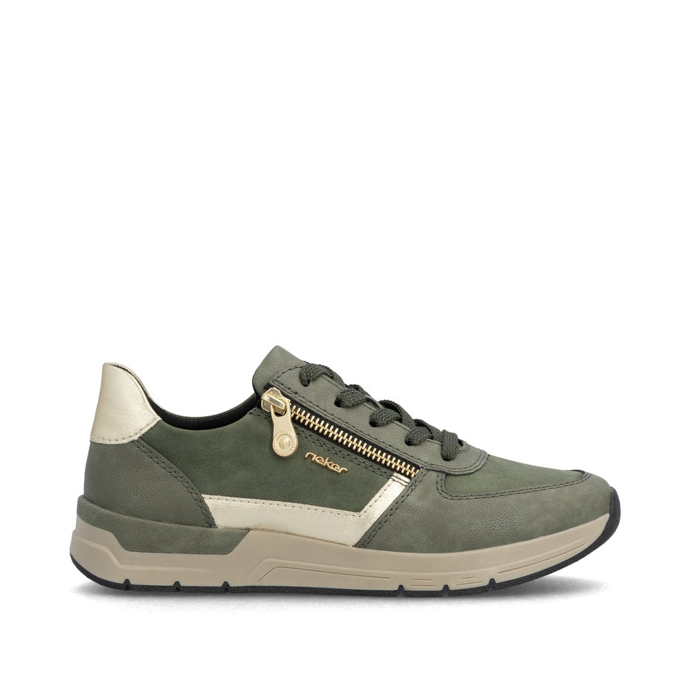 Rieker 58902-54 Olive Green & Light Gold Sneakers with Zip