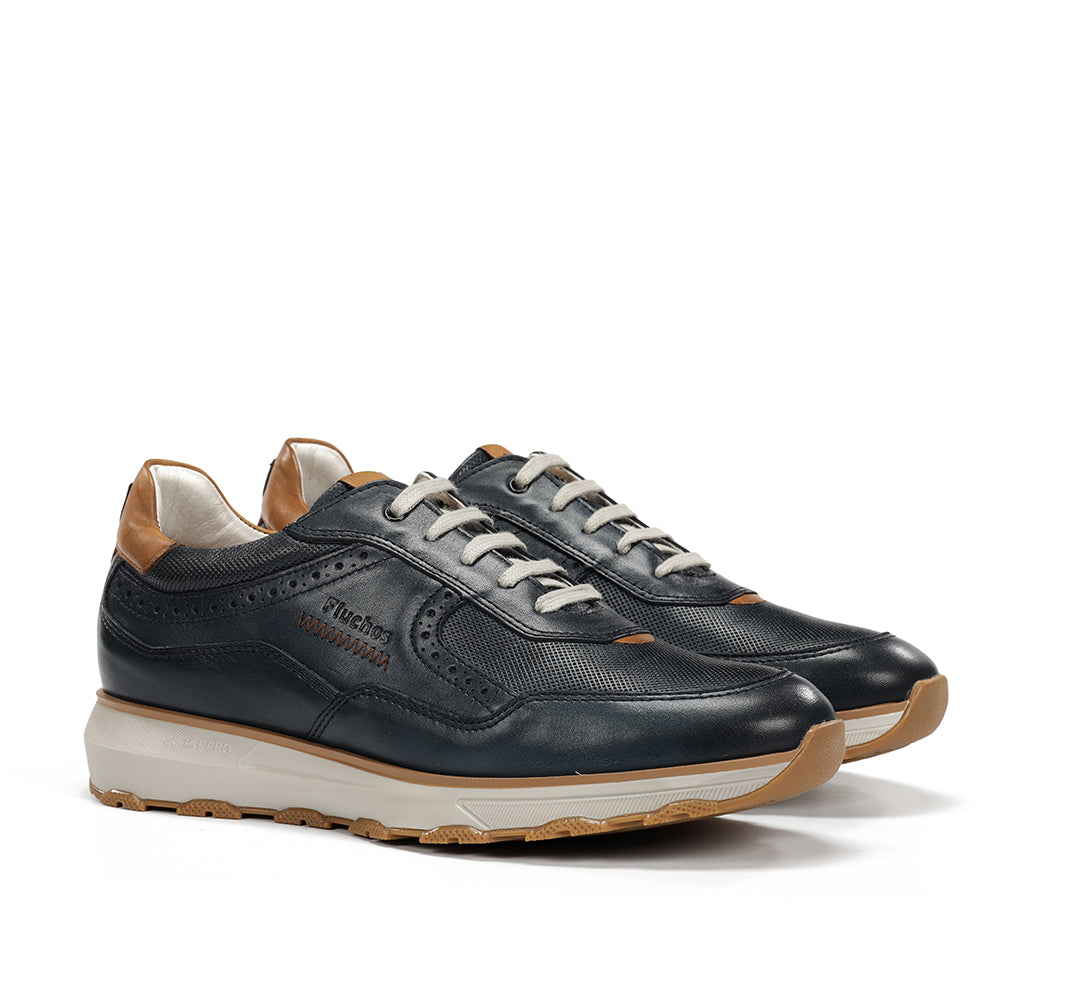 Fluchos F2090 Navy Lace Shoes with Tan Heel