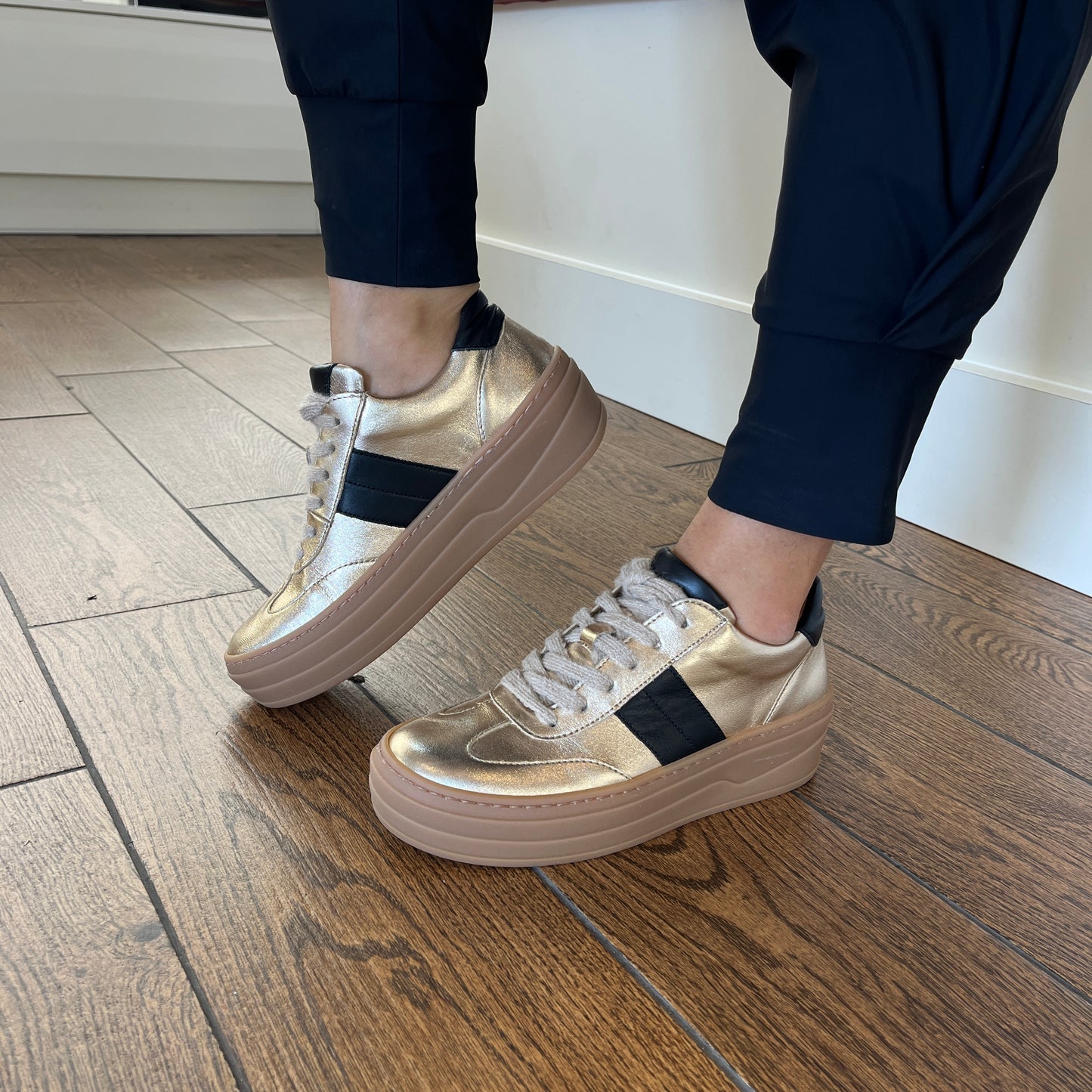 Gabor 73.350.62 Champagne Gold & Black Trainers with Platform Sole