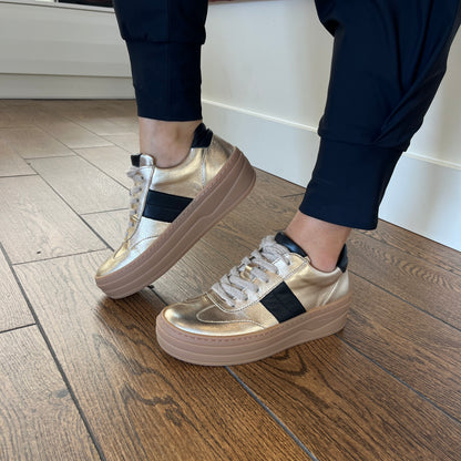 Gabor 73.350.62 Champagne Gold & Black Trainers with Platform Sole