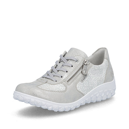 Rieker 59501-90 Silver & White Flower H Fit Sneakers with Zip