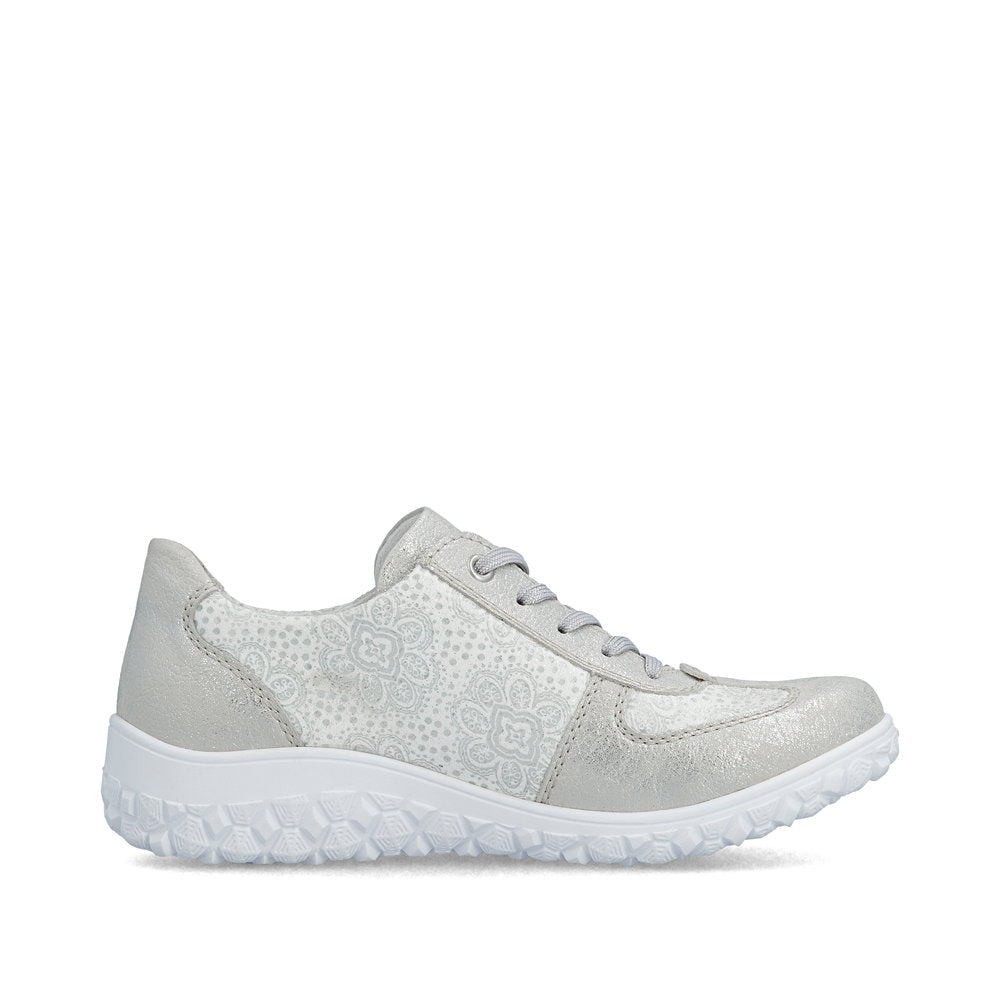 Rieker 59501-90 Silver & White Flower H Fit Sneakers with Zip