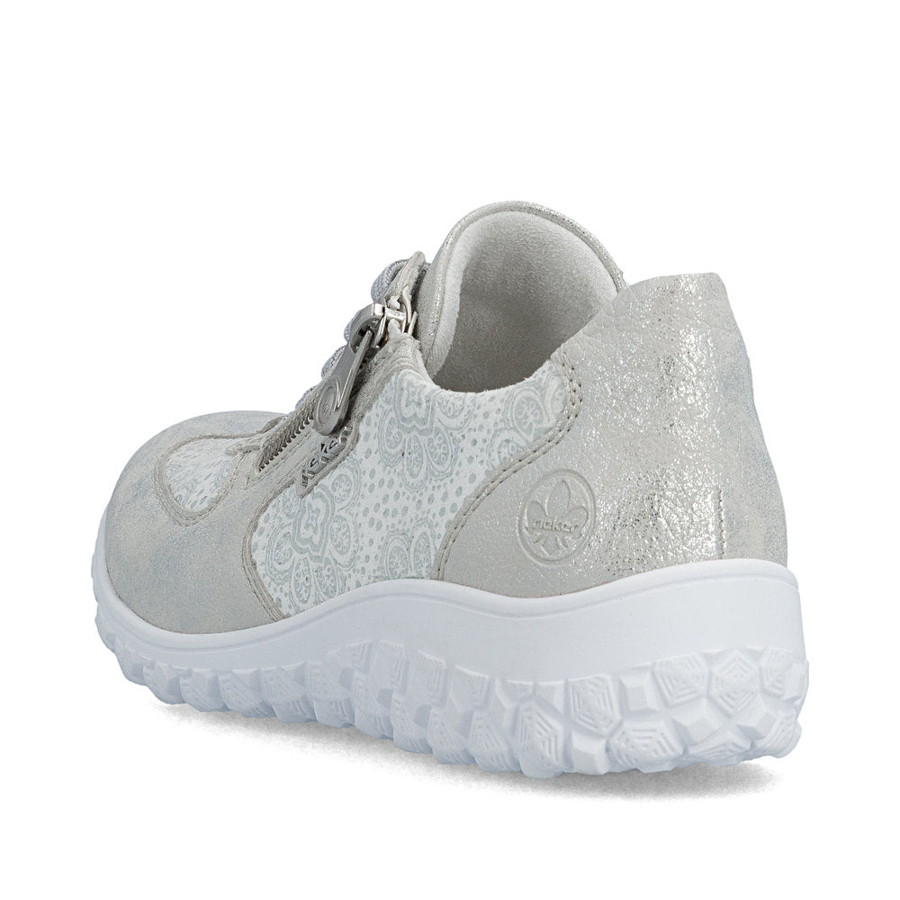 Rieker 59501-90 Silver & White Flower H Fit Sneakers with Zip